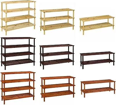 £11.99 • Buy Wooden SHOE RACK 2 3 4 TIER SLATED DARK OAK NATURAL WALNUT WOOD FOOTWEAR STORAGE