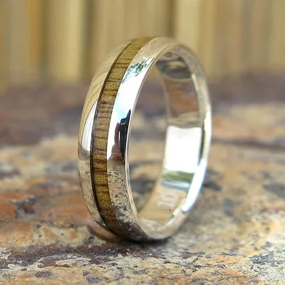 Hawaiian 925K Sterling Silver Koa Wood Inlay Wedding Ring Band 6mm SWR1010 • $85.88