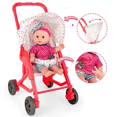 Baby Doll Stroller Set Toy Pushchair Doll Nurturing Pretend Playset For 13” Doll • £18.89