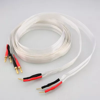 Pair 14Core Silver Plated OCC Ribbon Flat HiFi Speaker Cable Banana 2mm Pin Plug • $26.97