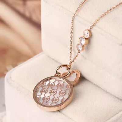 Michael Kors Round Mother Of Pearl Heart Pendant Love Mid Necklace Jewelry Gift • $33.78