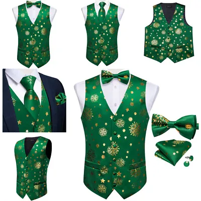 Christmas Formal Green Mens Suit Waistcoats Grey Floral Business Vest Tie Set • $19.99