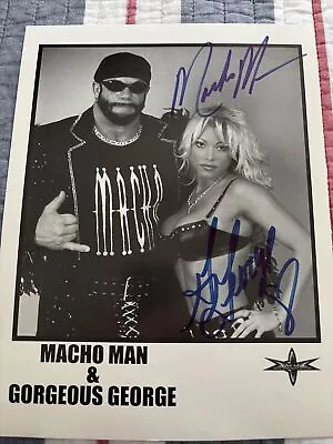 Macho Man Randy Savage & Gorgeous George Autographed WCW Promo Photo JSA COA • $459