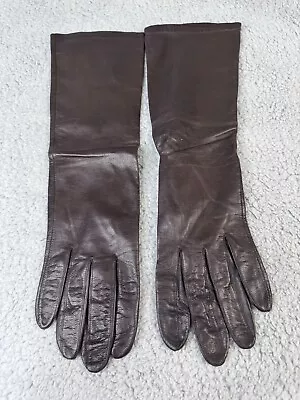 Vintage Miss Aris 100% Silk Lined Brown Leather Gloves Womens 7.5 - 14” Long • $19.99