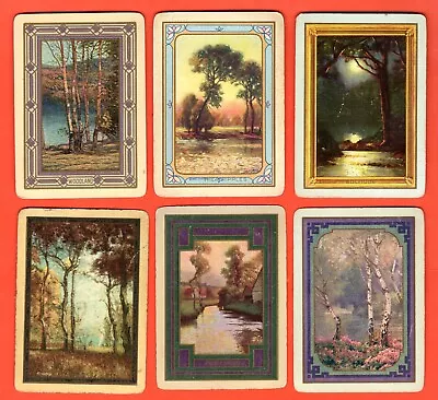 6 Single Swap Playing Cards ANTIQUE WIDE NAMED SCENERY TREES LAKE RIVER VINTAGE • $4.99