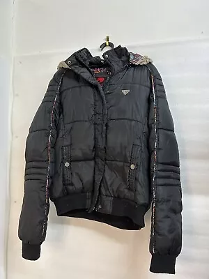 Ecko Red Women Puffer Jacket Vest With Fur Size XL Black Colorful Logo On Back • $65
