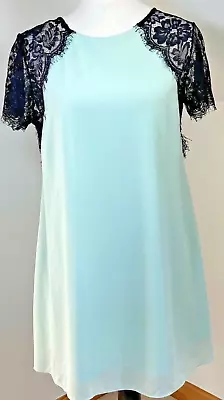 Zara TFNC Shift Dress Mint Green Size M Floaty Eyelash Lace Cap Sleeve Occasion • $15.76