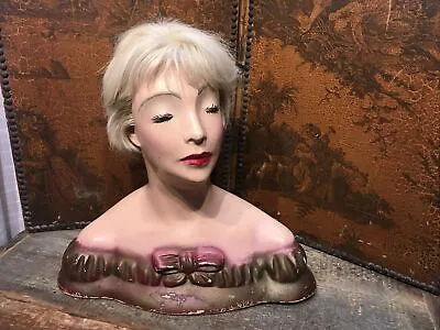 Vintage Lamourex New York Plaster Lady Shoulder Mannequin Bust Signed Ggh Lovely • $374.99