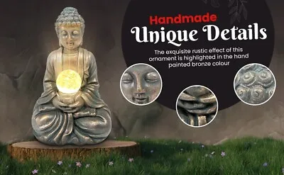 Garden Ornaments Solar Buddha ZEN Colour Changing Brass Effect Outdoor Indoor • £16.95