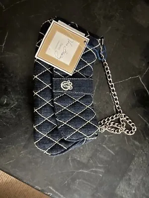 Vera Bradley Olivia Blue Quilted Denim Clutch Purse Chain Strap Sm Jeans Handbag • $12