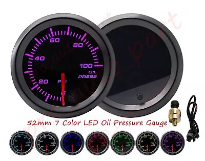 2  52mm 7 Color LED Oil Pressure Gauge 0-100 Psi+Sensor Boat Truck Auto Modify • $49.99