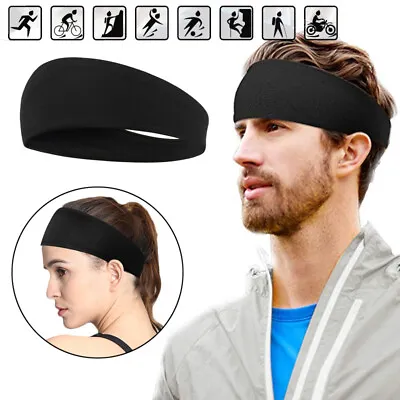 Men Womens Sweatband Headband Yoga Gym Running Stretch Sports Head Band Hairband • £3.78