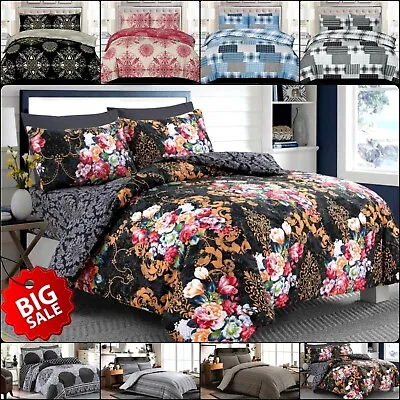 3 Piece Rich Cotton Duvet Quilt Cover Double King Size Bedding Set & Pillow • £17.58