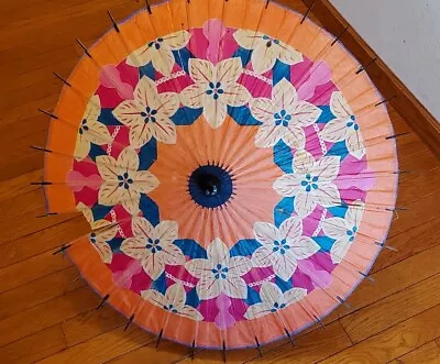 Vintage Japanese Flower Paper Umbrella 28” • $7.50