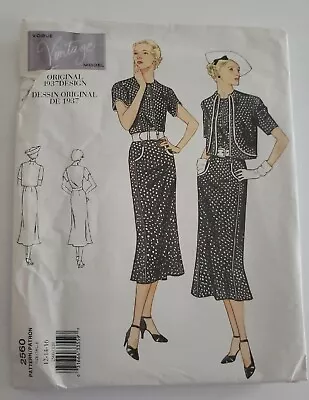 Vogue Vintage Model Pattern 2560 Dessin 1937 Design Dress Sz 12 14 16 • $18