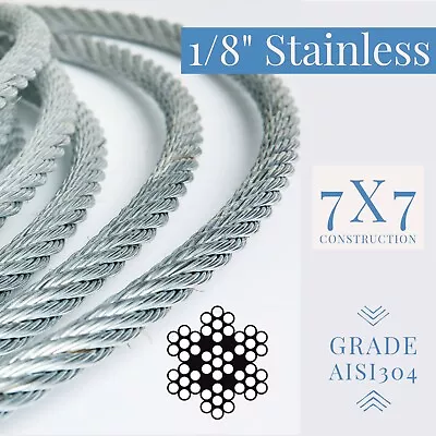 1/8  Stainless Steel Aircraft Wire Rope 304 Grade 7x7 Strands • $25.99