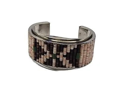 Vintage Native American Style Heishi Bracelet Silver Tone Cuff Boho Tribal Art  • $185