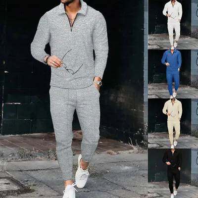 £6.49 • Buy Mens Long Sleeve Solid Tracksuit V Neck T-Shirt Pants Set Jogging Suit Outfit UK