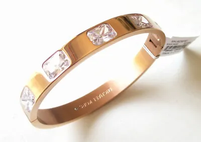 MICHAEL KORS Rose Gold Tone Baguette Crystal Bangle Bracelet MKJ6238791 $145 NEW • $54