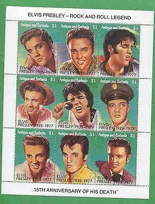 Elvis Presley Rock And Roll Legend Souvenir Stamp Sheet Antigua And Barbuda E18 • $21.37