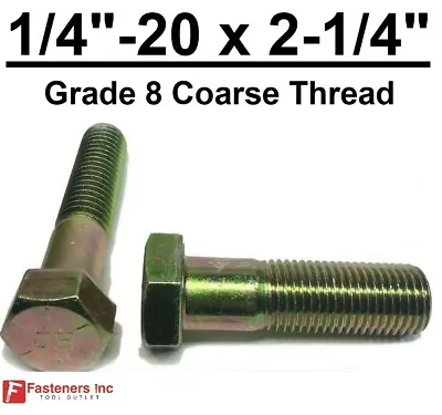 1/4-20 X 2-1/4  (PT) Hex Bolt Yellow Zinc Plated Grade 8 Cap Screw Coarse Thread • $15.30