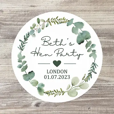 £3.50 • Buy 24 X Personalised Hen Party Stickers / Hen Do / Bridal Shower Favor / Eucalyptus
