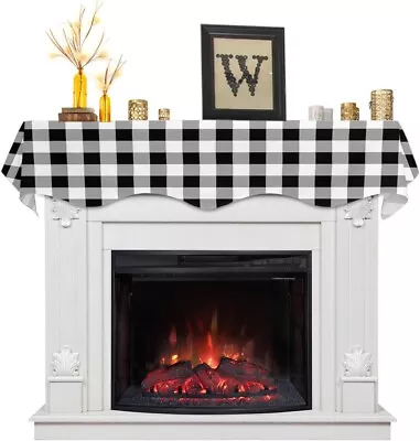 Victoroes Mantle Scarf 70 X 17 Inch Black White Buffalo Plaid Fireplace • $25