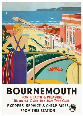 Vintage Bournemouth For Health Art Railway Travel Poster Print A1/A2/A3/A4! • £5.95