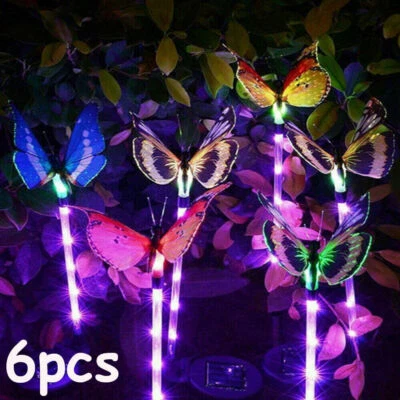 $18.55 • Buy 6Pcs Solar Garden Lights Outdoor Butterfly Landscape LED Lights Pathway Yard