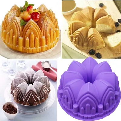 Silicone 3D Crown Castle Cake Baking Mold Nonstick Bakeware Pan Chocolate Mould • £8.23