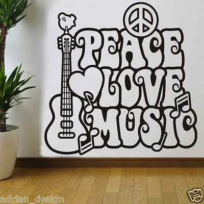 Peace LOVE Music Wall Sticker Decal Transfer New Design 3 Sizes Available        • £12.11
