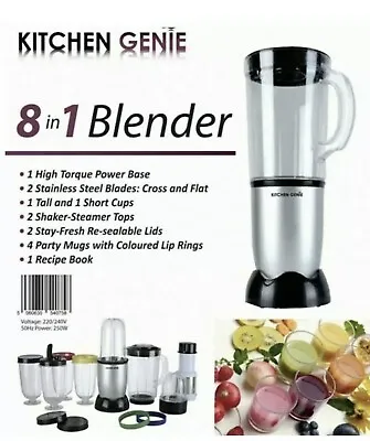 £31.75 • Buy Kitchen Genie 8 In 1 Jug Blender 250W Chopper Mixer Grinder Juicer Bullet NEW