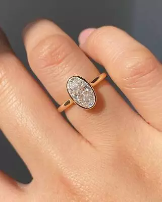 4.50CT Elongated Oval Cut Diamond Ring Bezel Set 10K Yellow Gold Wedding Ring • $542.99