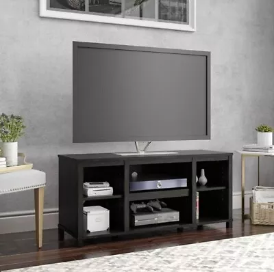 TV Stand Parsons Cubby For TVs Up To 50 Inch With Storage Shelf True Black Oak • $89.99