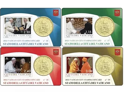 2021 VATICAN Set Of 4 Original Stamp And Coin Card 50 Cent BU.  Vatican City • $39.99