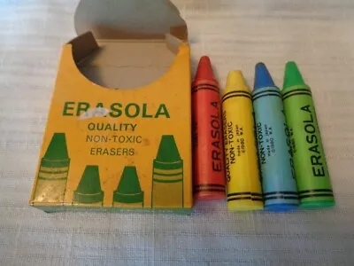 Vintage 1980 Japan Erasola - Crayon Shaped Erasers In Box - 4 Total • $3.99