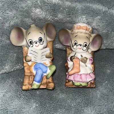 2 Vintage Lefton Ceramic Anthropomorphic Mice 2” Figurines Grandma Grandpa • $15