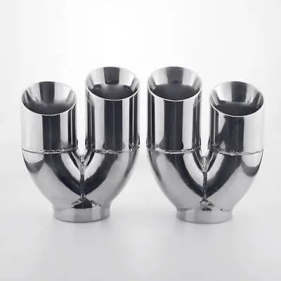 Pair Quad 3  Staggered Out Exhaust Tailpipe Tips SS304 3  Inlet Dual Layer 8  L • $156.97