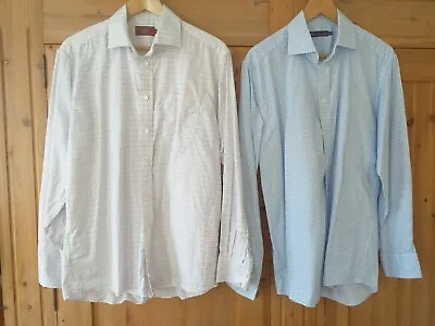 2 M&S Long Sleeved Formal Cotton Checked Shirts Cutaway Collar Size 15.5 Inches • £17.95