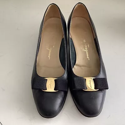 Ferragamo Black Italian Vara Designer Shoes Size 6.5 • £35