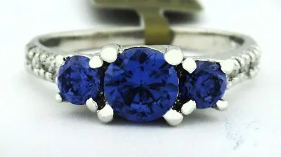 LAB CREATED 1.72 Cts TANZANITE & GENUINE DIAMONDS RING 10K WHITE GOLD - NWT • $482.67