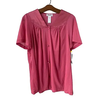 Vintage Vanity Fair Sleepwear SButton Front Pajama Top Womens L Pink Sheer NEW • $18.74