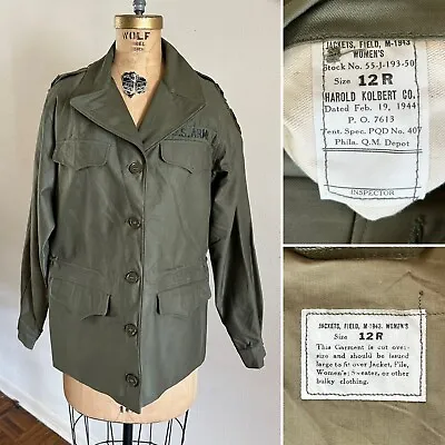 Vtg 1940s Woman’s US Army M1943 FIELD JACKET Size 12 R W/ Hood WAAC 40s Nurse • $200