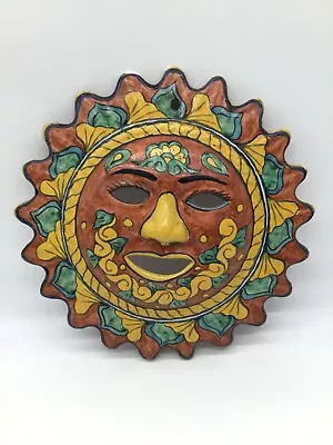 Vintage Talavera Sun Face 14  Hand Painted Bright Colors Scalloped Edges Pottery • $55