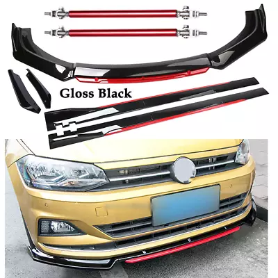 Glossy Black Strut Rod Front Bumper Lip Spoiler Splitter For Volkswagen VW Polo • $99.99