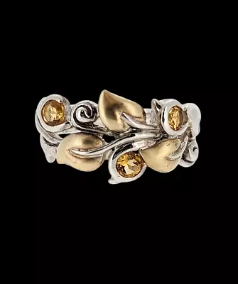 Barbara Bixby Sterling Silver 925 & 18K Yellow Gold Citrine Leaf Ring - Size 8 • $135