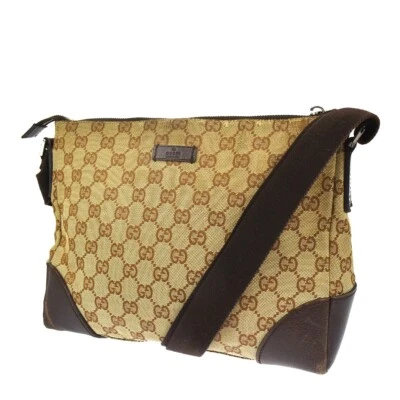 $102.40 • Buy GUCCI GG Pattern Shoulder Bag Canvas Leather Brown Made In Italy 01MW623