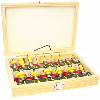 £18.95 • Buy Pro Quality 15pc 1/2inch Shank Router Bit Set In Illustrated Wooden Box Case