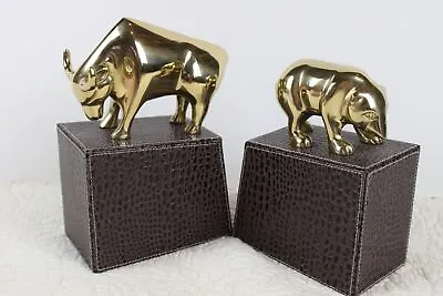 Wall Street Bear And Bull Brass Bookends Stock Market Nice Heavy D6 • $69.99