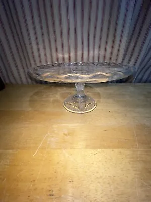 Vintage  Clear Pressed Glass Cake Plate Stand Pedestal 9 1/4” Wide 4 1/2” Tall E • $9.86